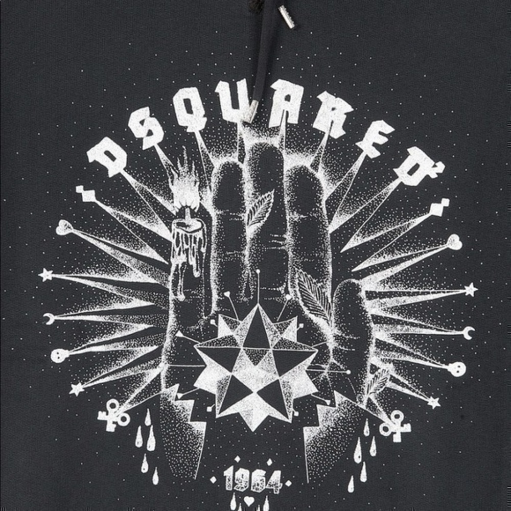 DSQUARED2 Dsquared Textured 1964 Hoodie Hand Motif Grey size L made in Italy